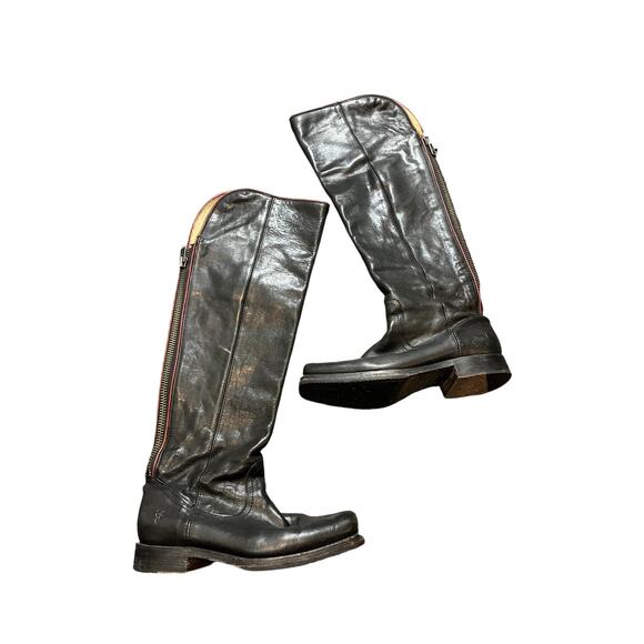 Frye Over The Knee OTK Square Toe Black Back Zipper 77238 Boots Made Mexico 8‎ - Picture 1 of 8